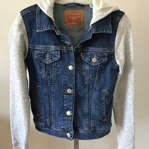 Levis Junior Boys/Girls XSmall Gray Hoodie Sweatshirt Blue Denim Trucker Jacket